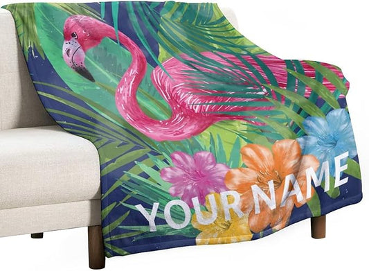 Custom Flamingo Blanket Gifts - 50 x 60 Inches Funny Flamingo Throw - Green Fluffy Warm Cozy Blankets for Sofa