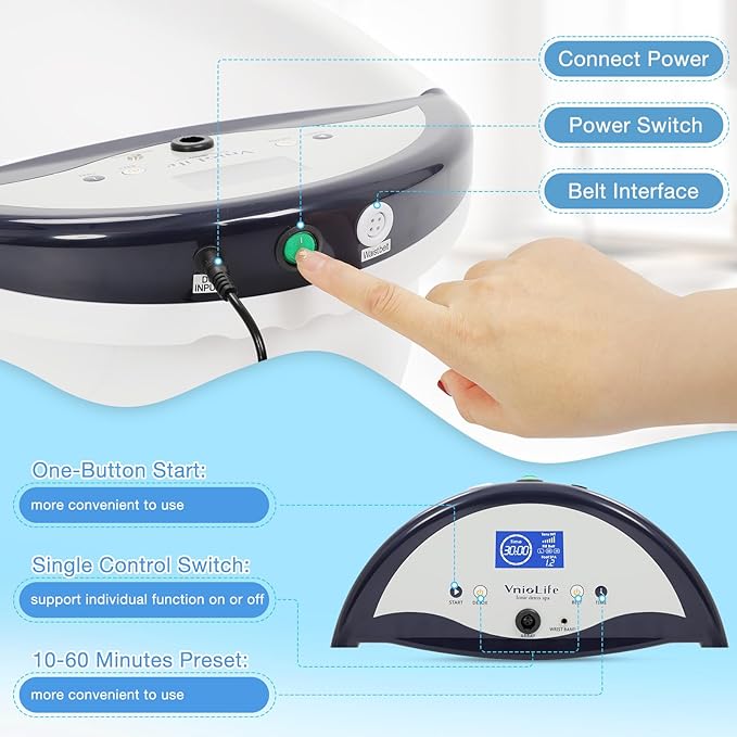 Ionic Foot Bath Detox Machine, Ion Detox Foot Bath Cleanse, LED Display Feet Spa with Heated Belt,Wrist Strap, with 2 Arrays, Sea Salt,10 Liners,Portable Handbag