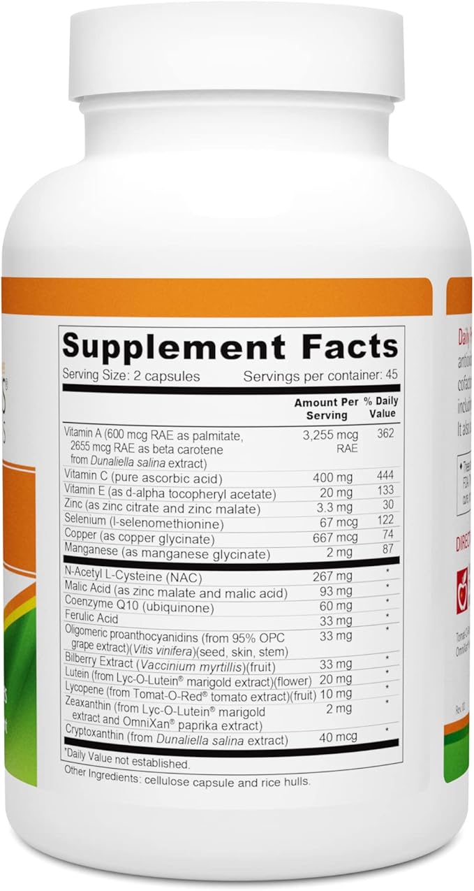 Wellness Resources Daily Protector Eye & Immune - Lutein, Lycopene, Zeaxanthin, Cryptoxanthin, Bilberry and More for Eye, Immune, and Skin Health (90 Capsules)