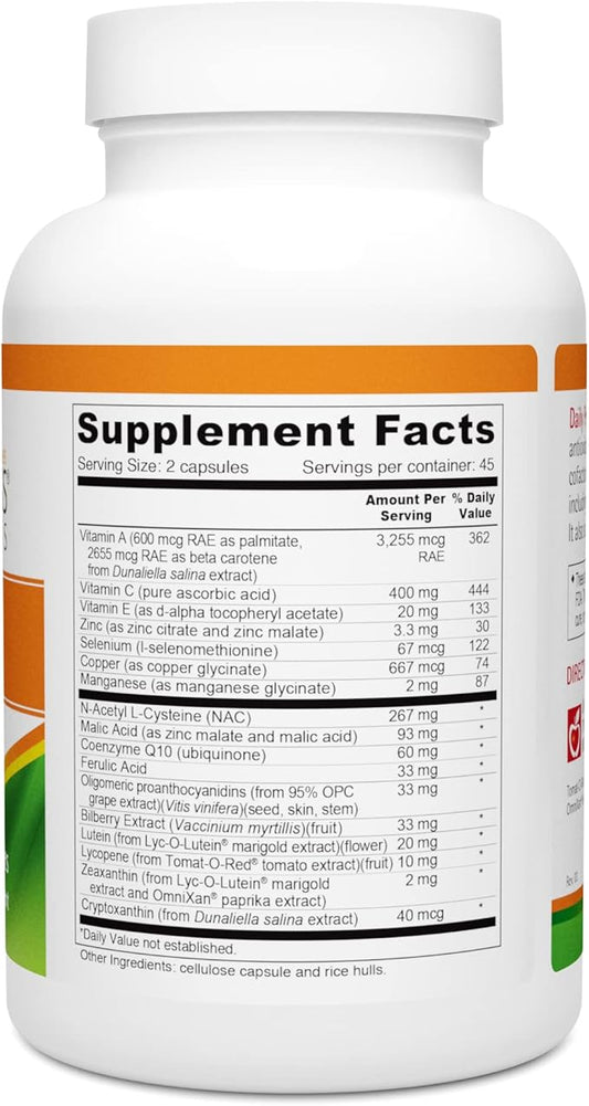 Wellness Resources Daily Protector Eye & Immune - Lutein, Lycopene, Zeaxanthin, Cryptoxanthin, Bilberry and More for Eye, Immune, and Skin Health (90 Capsules)