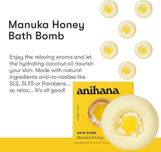 ANIHANA Bath Bomb with Coconut Oil, Paraben Free, Hand-Crafted Luxury Fizzers, Refreshing Manuka Honey Scent, 6.3 oz