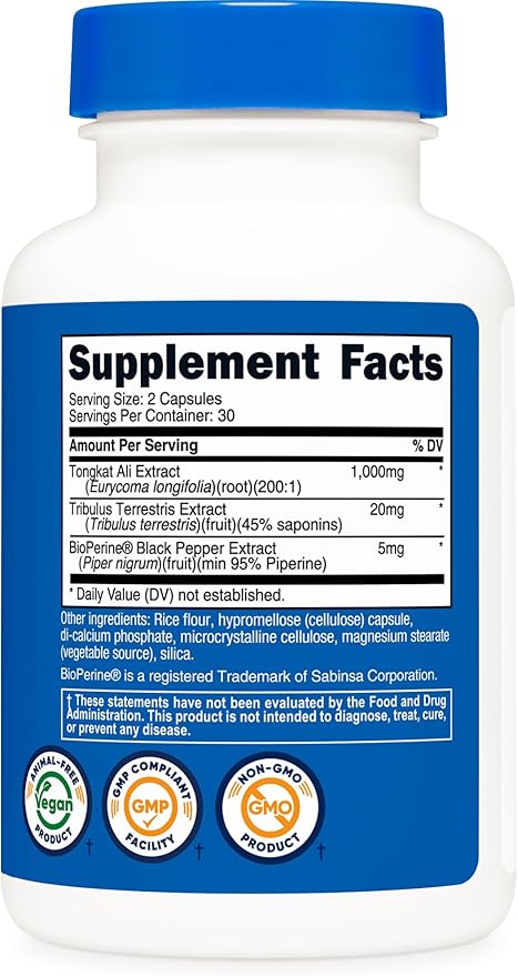 Nutricost Tongkat Ali 1,000mg, 60 Caps (3 Bottles) - 30 Servings, Veggie Caps, Non-GMO, Gluten Free, Potent Extract