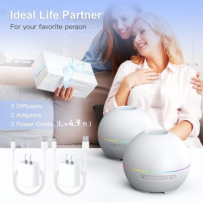 2 Pack Essential Oil Diffuser for Home - 200ml Aromatherapy Diffuser Humidifier with 4 Timers & 7 Colors Night Lights, 20dB Quiet Working for 10 Hours