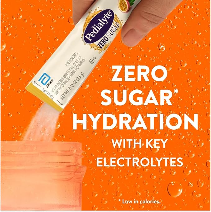 Pedialyte Electrolyte Drink Mix With Zero Sugar | Hydration With Key Electrolytes | Great Hydration Low in Calories | Passion Fruit, 8 Powder Packets
