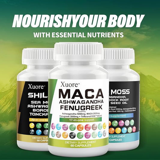 Sea Moss, Black Seed Oil, Ashwagandha, Ginger, Shilajit, Rhodiola Rosea, Panax Ginseng, Maca Root, Fenugreek, Trifibranol100X,All in 1 Supplements (1 Pack)
