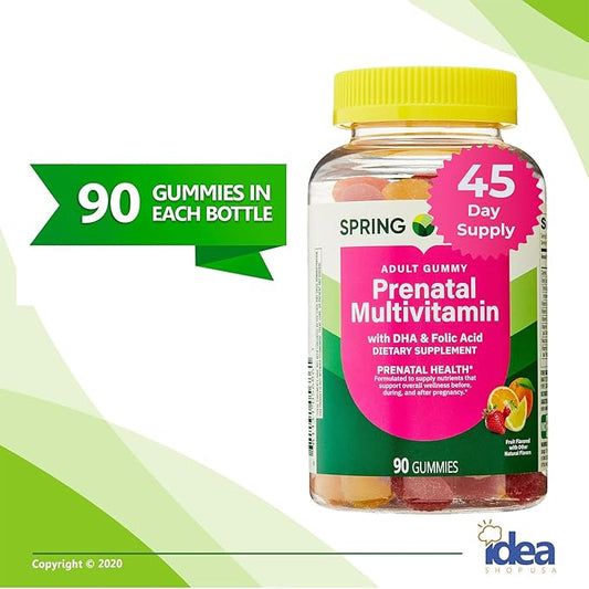 Prenatal Multivitamin Gummies with DHA & Folic Acid – 90 Count, Natural Fruit Flavor, Gluten-Free, Pregnancy Support – Bundle with Vitamins & Minerals - A to Z - Better Idea Guide
