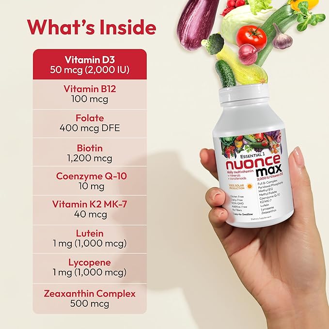 ANDREW LESSMAN Essential-1 Multivitamin 2000 IU Vitamin D3 30 Small Capsules - 100 mcg Methyl B12. CoQ10 Lutein Lycopene Zeaxanthin. High Potency. No Additives. Ultra-Mild. One Daily Capsule