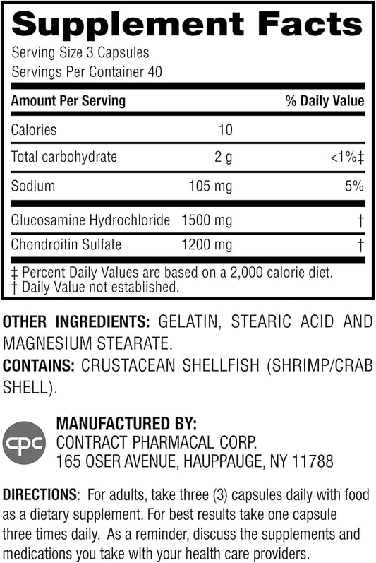 Earth's Splendor Glucosamine HCI 1500 mg Chondroitin Sulfate 1200 mg Supplement for Men & Women, Supports Joint Health, Supports Daily Joint Function (120 Capsules, 1+ Month Supply)