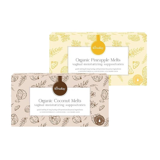 Femallay Organic Vaginal Moisturizing Suppository Melts Variety Pack - 100% Natural Suppositories for Vaginal Odor and Dryness Relief, Ultra-Hydrating Fast-Acting Comfort (Coconut & Pineapple)