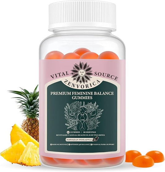 Premium Feminine Balance Gummies for Women - Vital Hawaiian Pineapple pH Balance Probiotic Gummies for Source Odor and Flora Wellness, Immune Support, Vegan, 60 Count