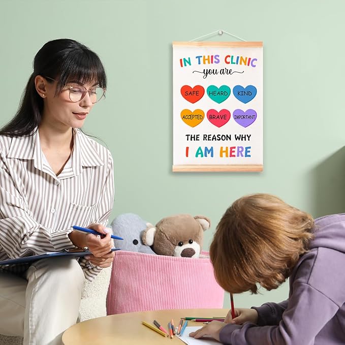 Mental Health Poster Hanger Frame for Therapy Counseling Office Wall Decor,In This Clinic You Are Safe Canvas Wall Art Poster Print Wall Hanging 16x12in