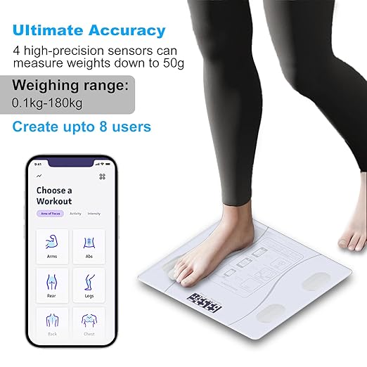 Intelligent Body Fat Scale, a Simple and Practical Digital Scale That can be Connected to a Mobile Digital Bathroom Scale to Display BMI, Body Fat, Muscle Mass, and Durable Weight Scale (White)