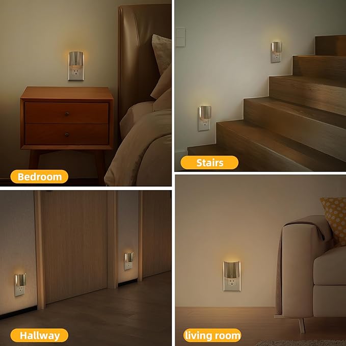 Dawnrise Plug in Night Lights for Wall, Dawn to Dusk Night Light with 3000K/5Lm, Backlit Nightlights for Bedroom, Kids Room, Hallway, Living Room, Kitchen, Stairway, Entrance (Champagne, 3 Pack)