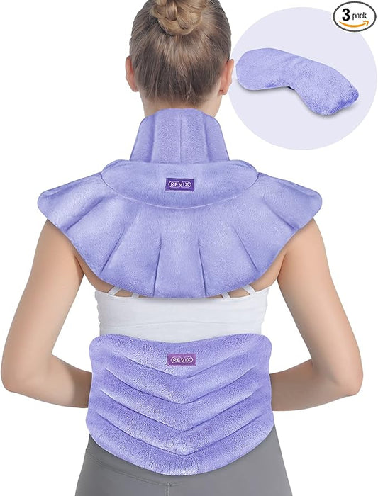 REVIX Microwave Heating Pads for Back, Heated Neck Shoulder Wrap Microwavable with Moist Heat, Heated Eye Mask, Warm Compress, Neck & Shoulders and Back, Set of 3