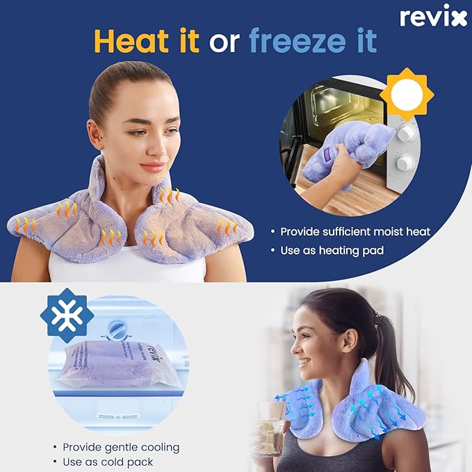 REVIX Microwave Heating Pads for Back, Heated Neck Shoulder Wrap Microwavable with Moist Heat, Heated Eye Mask, Warm Compress, Neck & Shoulders and Back, Set of 3