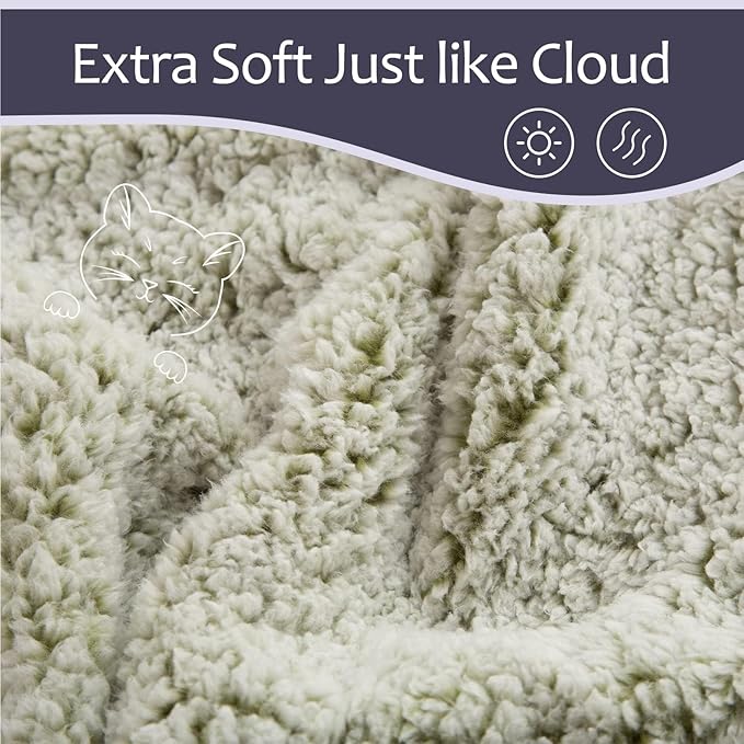 EMME Fuzzy Blanket Soft Fleece Throw Blankets for Women, Fluffy Sherpa Throws(Plush Sage,108"x90")