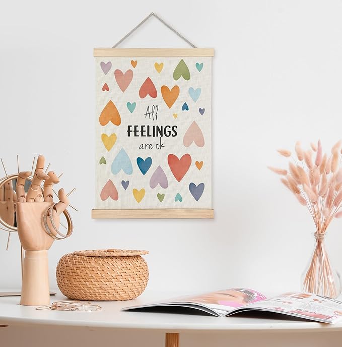 Yomisex All Feelings Are OK Mental Health Wall Art Poster for Classroom, Therapy Office Decor, Mental Health Awareness Wall Art Framed for School Counseling Office Classroom Decor, 12x16 Inch