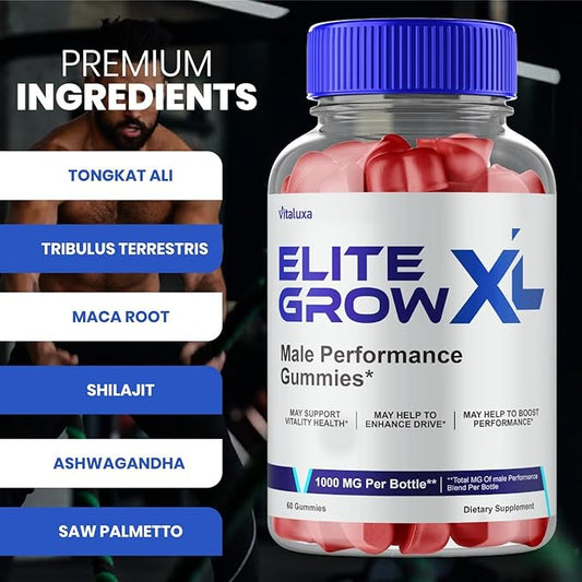 Elite Grow XL Gummies, EliteGrow XL Advanced Formula Males Premium Supplement, EliteGrowXL Performance Blend 800MG All Natural Muscle Growth Ingredients Support Maximum Strength Reviews (60 Gummies)