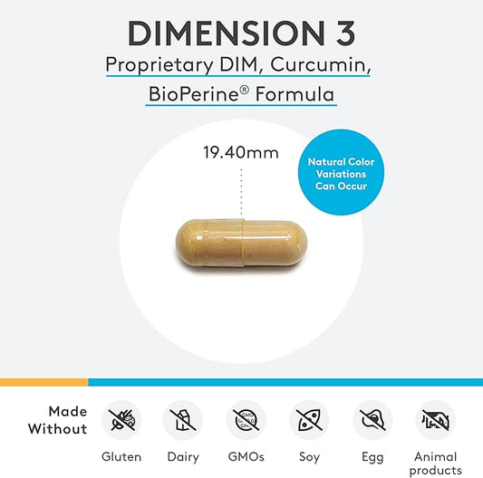 XYMOGEN Dimension 3 - Diindolylmethane DIM Supplement with Curcumin + BioPerine - Supports Healthy Estrogen Detox, Hormonal Balance for Women and Men - Menopause Relief + PMS Support (240 Capsules)