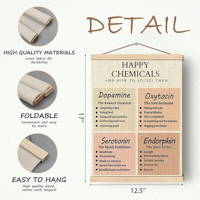 HKTZM Happy Chemicals Wooden Poster Hangers 12.5×17 Inch,Positive Mental Health Poster Hanger Frame,Motivational Hanging Frames,School Psychology Therapist Office Decor,Calming Wall Art