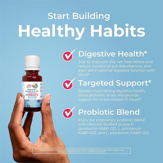MaryRuth Organics USDA Organic 40 Womens Probiotic Liquid Drops | Probiotics for Digestive Health | Stress-Related GI Issues | Occasional Gas Relief for Adults | Vegan | Dairy Free | 30 Servings