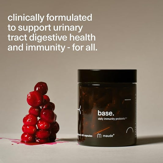 Maude Base - Daily Probiotics for Digestive Health & Immune Support - Promote Urinary Tract Health & Nurture Your Gut Microbiome - with Zinc, Vitamin C & PaCran Cranberry Extract (60 Capsules)