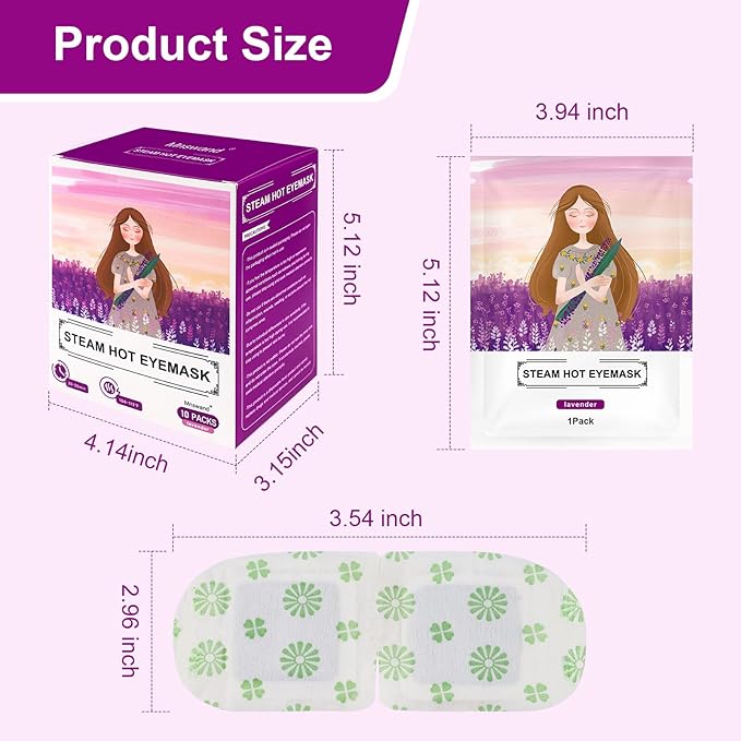 10 Packs Steam Eye Mask, Lavender Steam Eye Masks Disposable, Self-Heating Relief Heated Eye Mask for Fatigue, Perfect for Home, Sleep, Spa & Travel