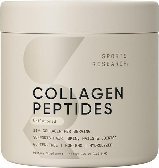 Sports Research Collagen Peptides - Hydrolyzed Type 1 & 3 Collagen Powder Protein Supplement for Healthy Skin, Nails, & Joints - Easy Mixing Vital Nutrients & Proteins, Collagen for Women & Men