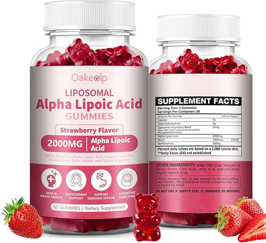 Liposomal Alpha Lipoic Acid Gummies 2000mg Gummies,High Potency ALA Complex Biotin & Benfotiamine for Antioxidant, Brain Health and Nerve* Support,Liposomal Enhance 98% Absorption