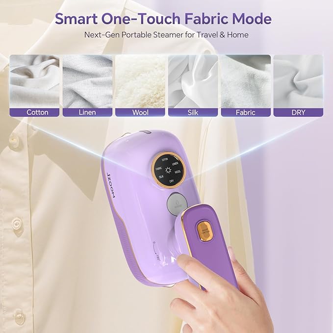 Travel Steamer Iron for Clothes, Portable 2-in-1 Dry & Steam Iron, 6 Smart Modes, 180° Rotatable Handle, 15s Fast Heat-Up, 15min Continuous Steam, Mini Steamer for Home & Travel