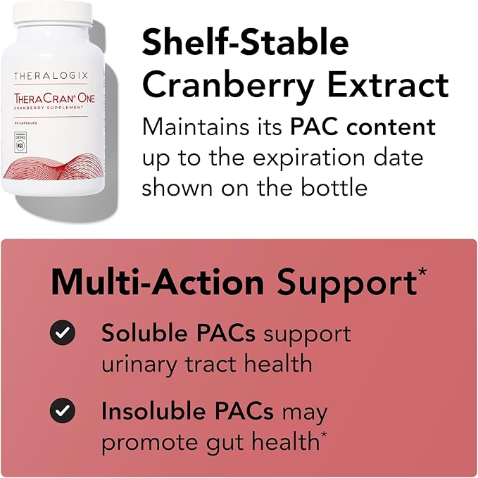 Theralogix TheraCran One Cranberry Capsules - 90-Day Supply - Supplement for Men & Women - to Support Urinary Tract Health* - 36mg Soluble PACs per Capsule - NSF Certified, 90 Count (Pack of 1)