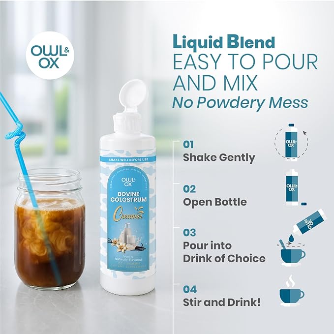 Bovine Colostrum with MCT Oil, Lactoferrin, IgG by Owl & Ox | Grass Fed, US Based | Skin Health, Gut Health and Immune Support | Sugar Free, Keto Friendly, Non GMO