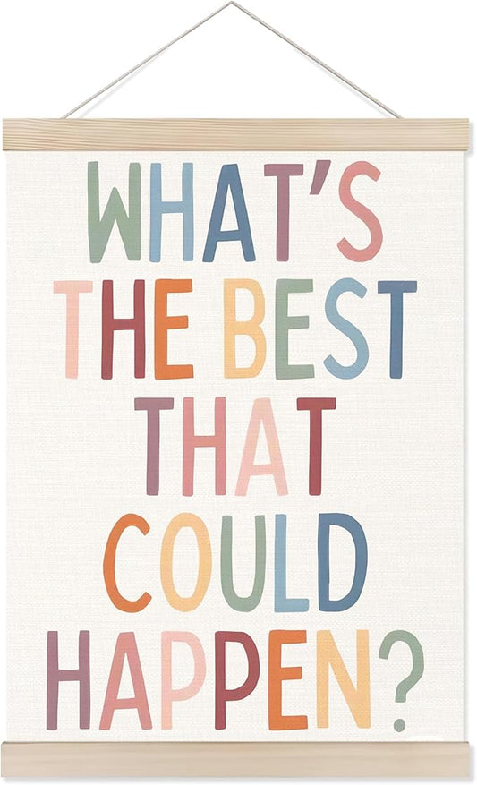 Welshower Boho Motivational Positive Poster Hanger Frame, What's the Best That Could Happen Positive Affirmations Wall Art Prints Decor for Living Room Bedroom Home Office Framed, 12x16 Inch