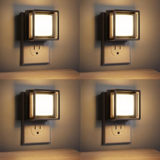 LED Night Light, DORESshop Night Lights Plug Into Wall [4 Pack] with Dusk-to-Dawn Sensor, Dimmable Nightlights, Adjustable Brightness for Bathroom, Hallway, Bedroom,Kids Room,Stairway,Soft White 3000K