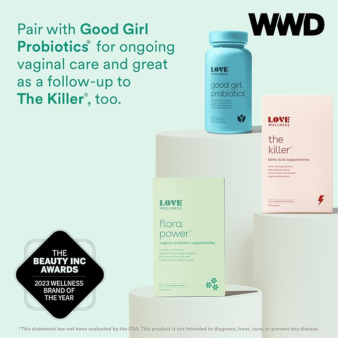 Love Wellness Flora Power | Vaginal Probiotic Suppositories with Vitamin C | Supports pH Balance & Vaginal Health | Fragrance-Free, Non-GMO & Paraben-Free | 10 Count