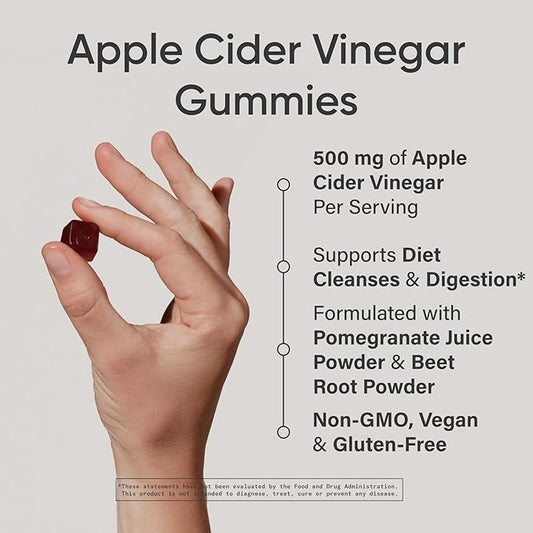 Organic Apple Cider Vinegar Gummies with The Mother - USDA Organic, Vegan Certified & Non-GMO Verified (60 Vegan Gummies)