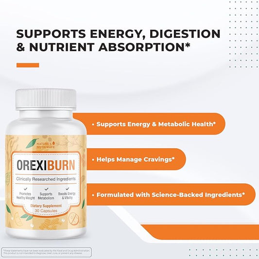 OrexiBurn - 100% Natural Supplement with 8 Plant-Based Ingredients | Non-GMO, No Stimulants, Made in The USA, GMP-Certified | 30 Easy-to-Swallow Capsules, 1 Month Supply