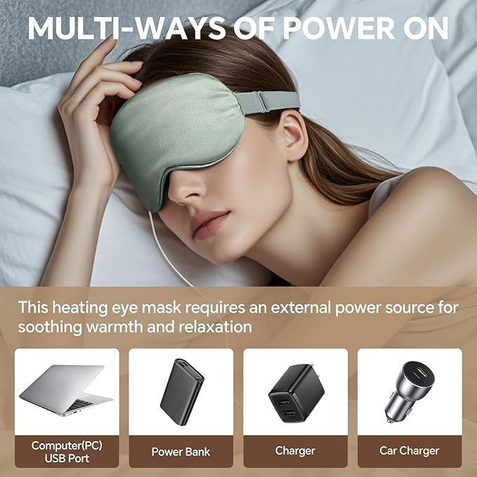Heated Eye Mask for Dry Eyes, USB Warm Compress with Temperature & Timer Control, Electric Eye Heating Pad for Stye, Chalazion, Blepharitis, MGD, Puffiness, Dark Circles & Eye Strain Relief