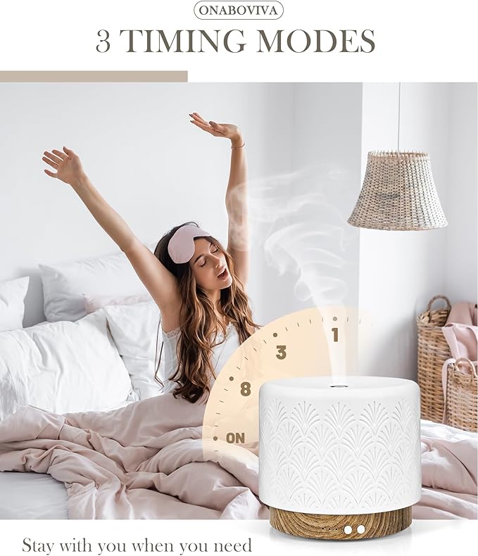 Essential Oil Diffuser, 280ml Aromatherapy Diffuser Ultrasonic Cool Mist Diffuser with Auto Shut-Off,Ceramic Diffuser for Home Office SPA Yoga