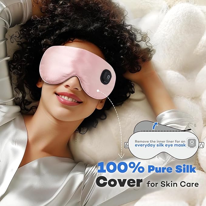 Ezona Silk Cordless Heated Eye Mask, Warm Eye Compress Mask for Dry Eyes, Washable Eye Heating Pad for Travel, Dry Eyes, Blepharitis, Sinus Migraine (Pink)