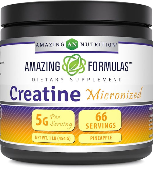 Amazing Formulas Micronized Creatine Monohydrate Powder Supplement | 5000 mg Per Serving | Ideal Pre & Post Workout Supplement | Made in USA (1 LB, Pineapple)