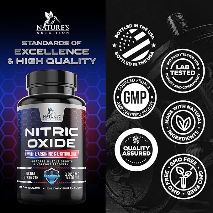 Nitric Oxide Booster Extra Strength 3000mg - L Arginine 3X Strength Nitric Oxide Supplements for Men and Women, Citrulline, Supports Muscle, Heart Health & Energy Supplement, Non-GMO - 120 Capsules