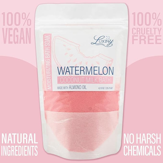 Vegan Milk Bath Soak Made with Moisturizing Coconut Milk Powder & Sweet Almond Oil for a Bath Bomb Dust Soothing Fizz & Relaxing Soak, 8 oz. (Watermelon)
