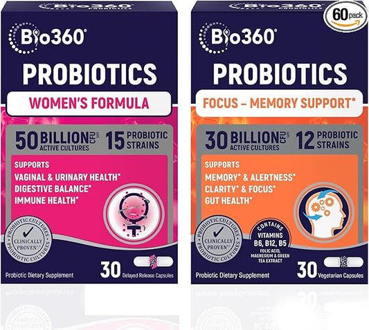 Probiotic Bundle for Vaginal Health & Brain Support – 50B CFU + 30B CFU with 15 Strains – Supports pH Balance, Vaginal Flora, Memory, Focus, Immunity, Digestion, & Mental Clarity – Shelf Stable