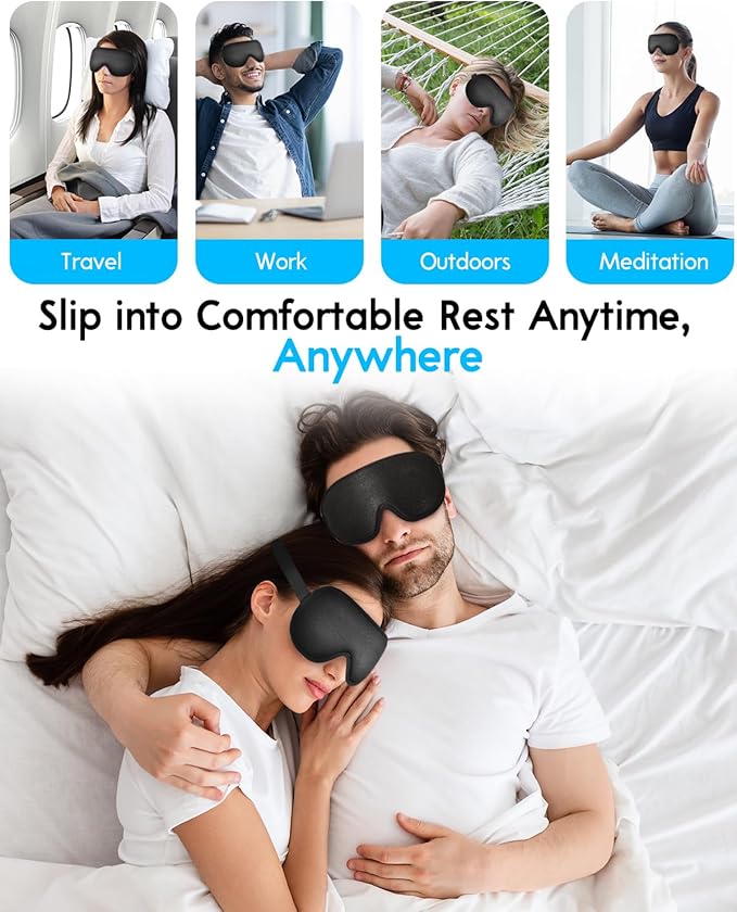 Arboleaf Sleep Mask, Sleep Eye Mask, Comfort Sleeping Mask, Adjustable Fit Sleep Masks for Women, Contoured for Zero Pressure, Sleep Eye Mask for Deep Sleep, Travel Bliss, and Serene Naps, Black