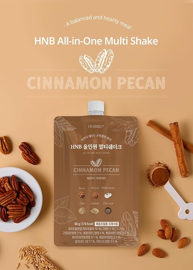 Korean Food All-In-One Multi Shake Cinnamon Pecan(50g*7 Packs) Dietary Fiber, Essential Amino Acids, Vitamins, 7-Day Convenient Individual Packs (12.35 oz)