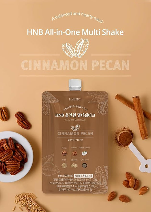 Korean Food All-In-One Multi Shake Cinnamon Pecan(50g*7 Packs) Dietary Fiber, Essential Amino Acids, Vitamins, 7-Day Convenient Individual Packs (12.35 oz)