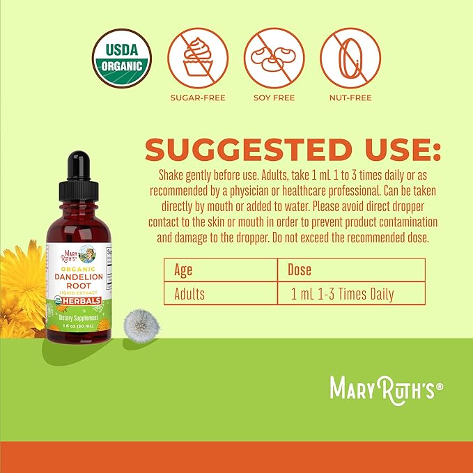 Organic Dandelion Root Extract by MaryRuth's | USDA Organic | Easy-to-Take | Liquid Dandelion Root Supplement | Herbal Extract | Vegan | Gluten Free | Sugar Free | Non-GMO | 30 Servings