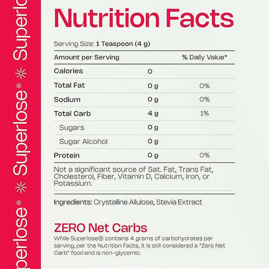 Superlose | The Superior Allulose | Keto Sugar Alternative | 100% Natural No Bitter Aftertaste | Zero Net Carb Sweetener | Ketogenic and Diabetic Approved Sugar Replacement (12oz)