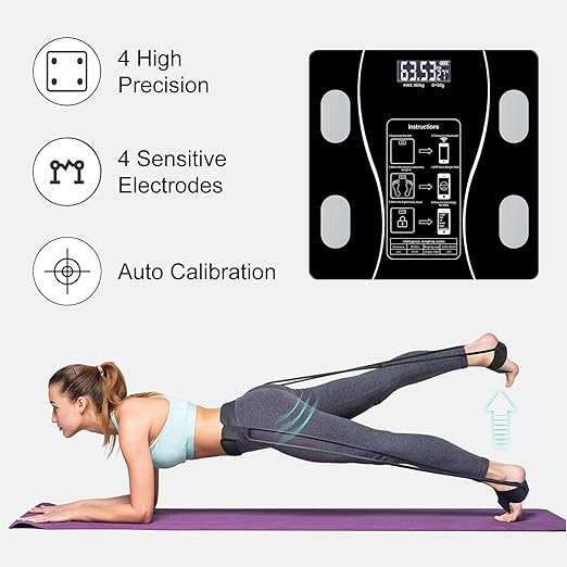 Intelligent Body Fat Scale, a Simple and Practical Digital Scale That can be Connected to a Mobile Digital Bathroom Scale to Display BMI, Body Fat, Muscle Mass, and Durable Weight Scale (Black)